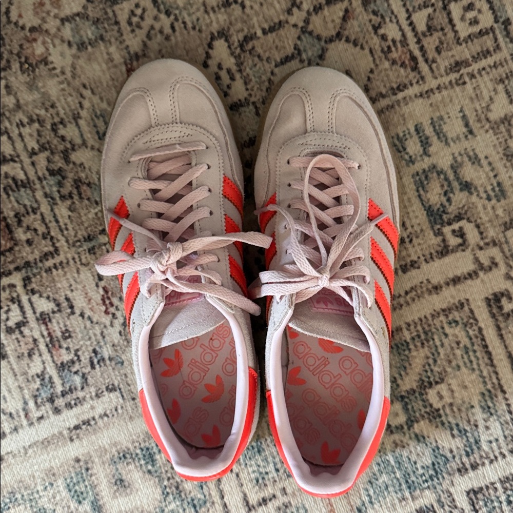 Adidas Beige Sneakers with Orange Accents